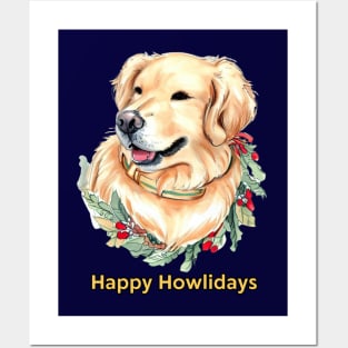 Happy Howlidays Golden Retriever Posters and Art